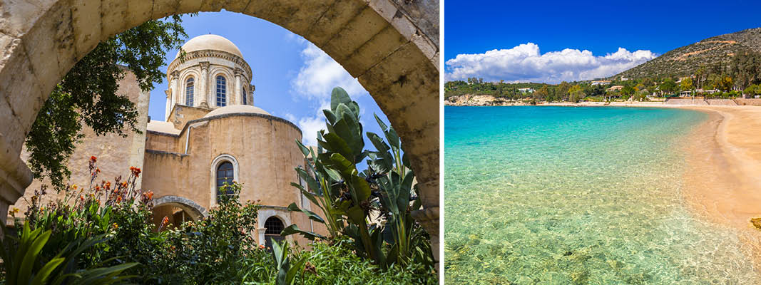 Agia Triada klostret og Marathi-stranden på Kreta