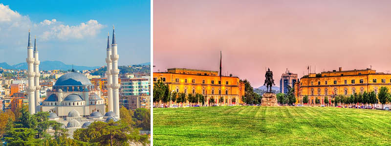 Albaniens huvudstad Tirana p en resa till Albanien.