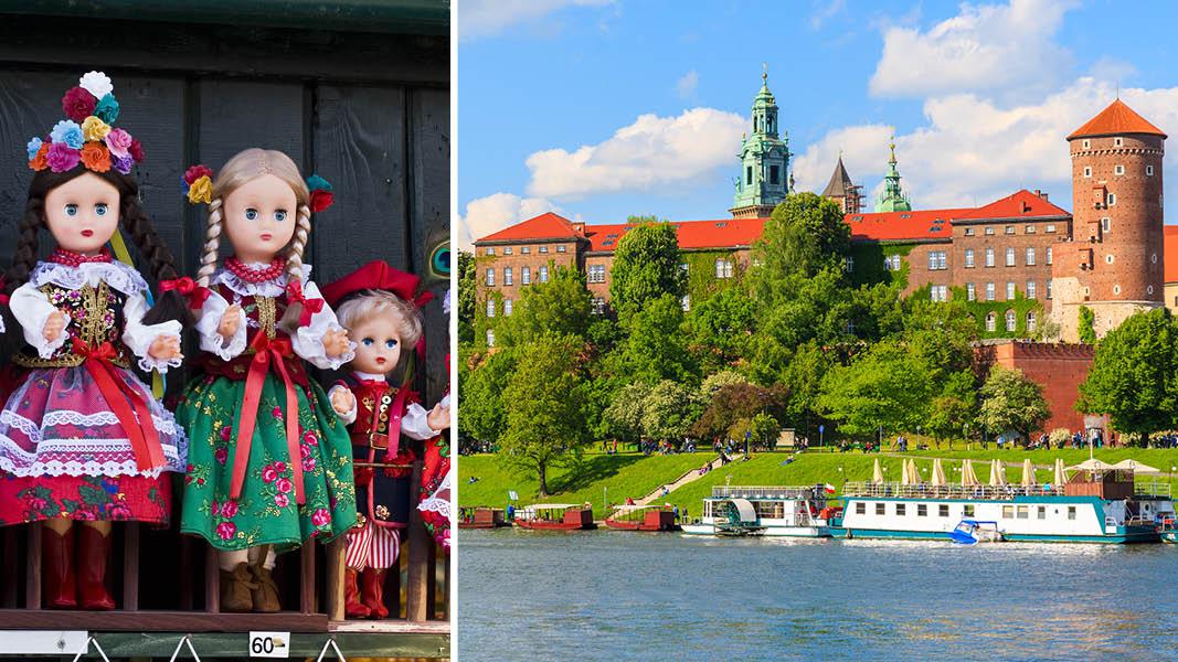 Polen Krakow udsigt over floden og polske dukke